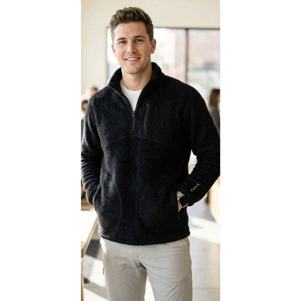 PAKA Pakacloud Alpaca Fleece Jacket Mens L Black Quarter Zip Pullover